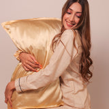 Mulberry Silk Pillow Cover & Scrunchy Pack Of 2 -  Champagne Gold