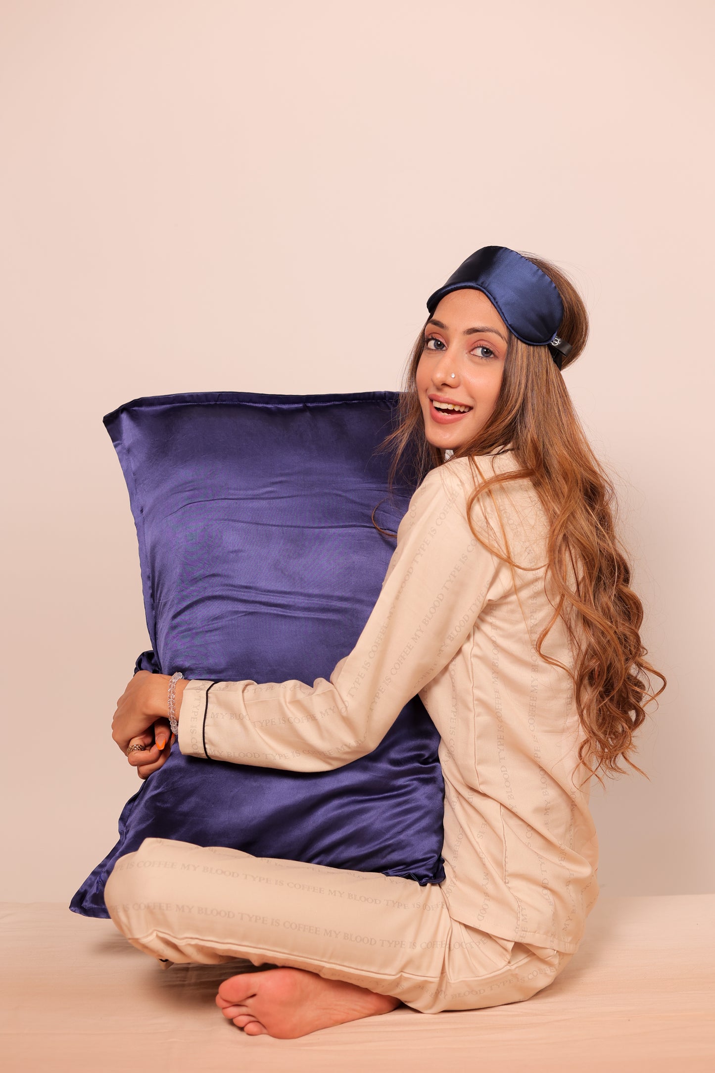 Mulberry Silk Pillow Cover, Eye Mask & Scrunchy Pack Of 3 Sapphire Blue