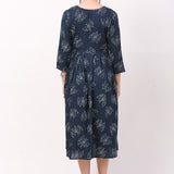 Women's Blue Printed Ankle Length Maternity Dress