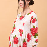 Women's Floral Red Ankle Length Maternity Dress