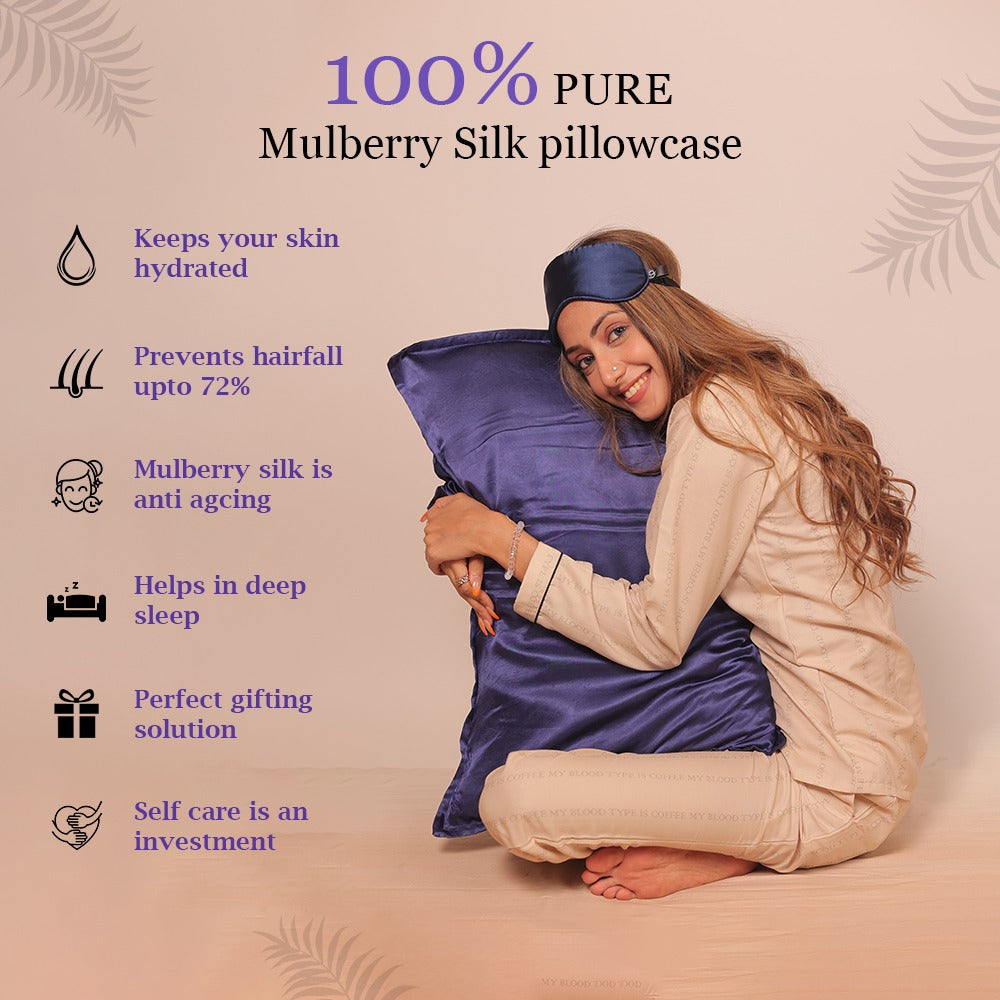 Mulberry Silk Pillow Cover, Eye Mask & Scrunchy Pack Of 3 Sapphire Blue