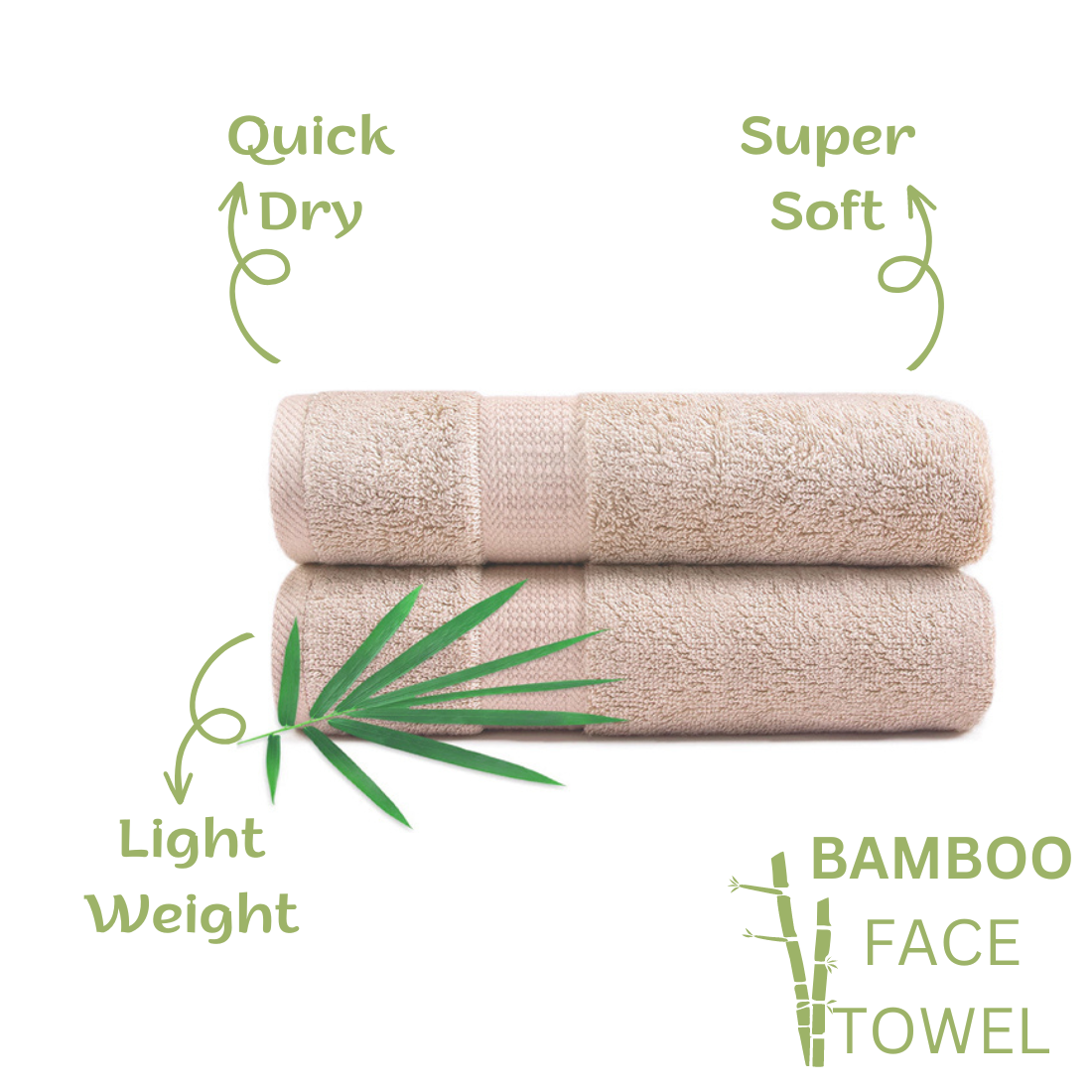 FURBO 100% Bamboo Face Towels Ultra Absorbent, Soft Feel, Quick Drying & Antibacterial (Pack Of 3) 600 GSM, 35 cm x 35 cm (Sand Biege)