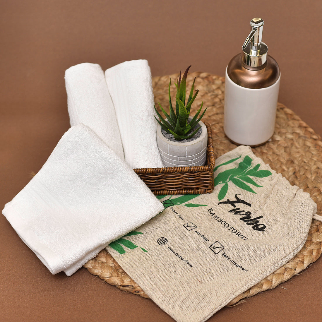 Furbo 100% Bamboo Hand Towel Ultra Absorbent, Soft Feel, Quick Drying & Antibacterial, 600 GSM, 60 cm x 40 cm (Moon White)