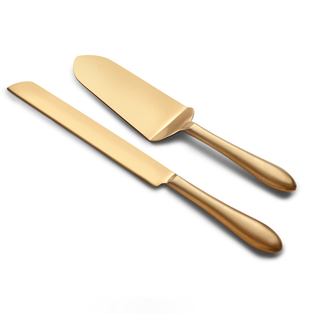 Cake Server and Cutting Knife Set Spatula and Cutting Knife Set of 2 Slicer Cutter Pizza Pie Dessert Server Stainless Steel with Brass Plating Gold