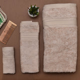 FURBO 100% Bamboo (Set Of 3) Bath Towel, Face Towel & Hand Towel 600 GSM Ultra Absorbent, Soft Feel, Quick Drying & Antibacterial (Sand Beige)