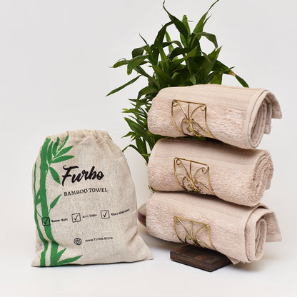 Furbo 100% Bamboo Hand Towel Ultra Absorbent, Soft Feel, Quick Drying & Antibacterial, 600 GSM, 60 cm x 40 cm (Sand Biege)