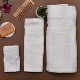 FURBO 100% Bamboo (Set Of 3) Bath Towel, Face Towel & Hand Towel 600 GSM Ultra Absorbent, Soft Feel, Quick Drying & Antibacterial (Moon White)